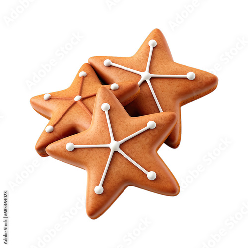 Close-up of Christmas gingerbread cookies stars Isolated on transparent background.