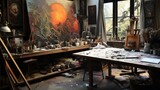 Artist's studio filled with creative chaos. A sanctuary for expression.