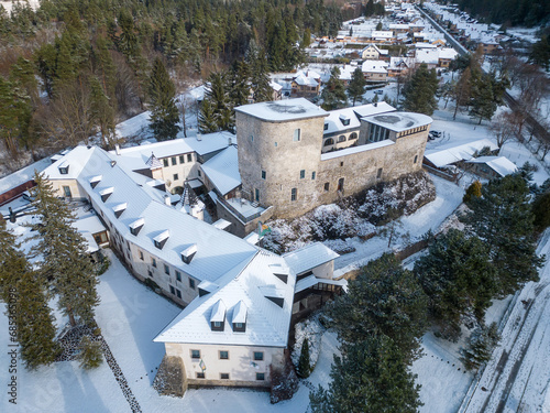 Aerial view of castle in Liptovsky Hradok town, Slovakia.  photo