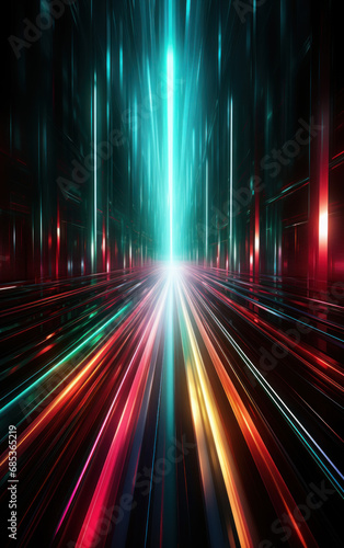 Abstract technology background with green and Red light lines and waves  illustration.  