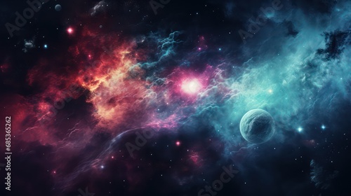 Colorful nebula wallpaper background with stardust and shining stars © Matthew