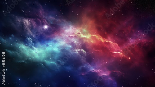 Colorful nebula wallpaper background with stardust and shining stars © Matthew