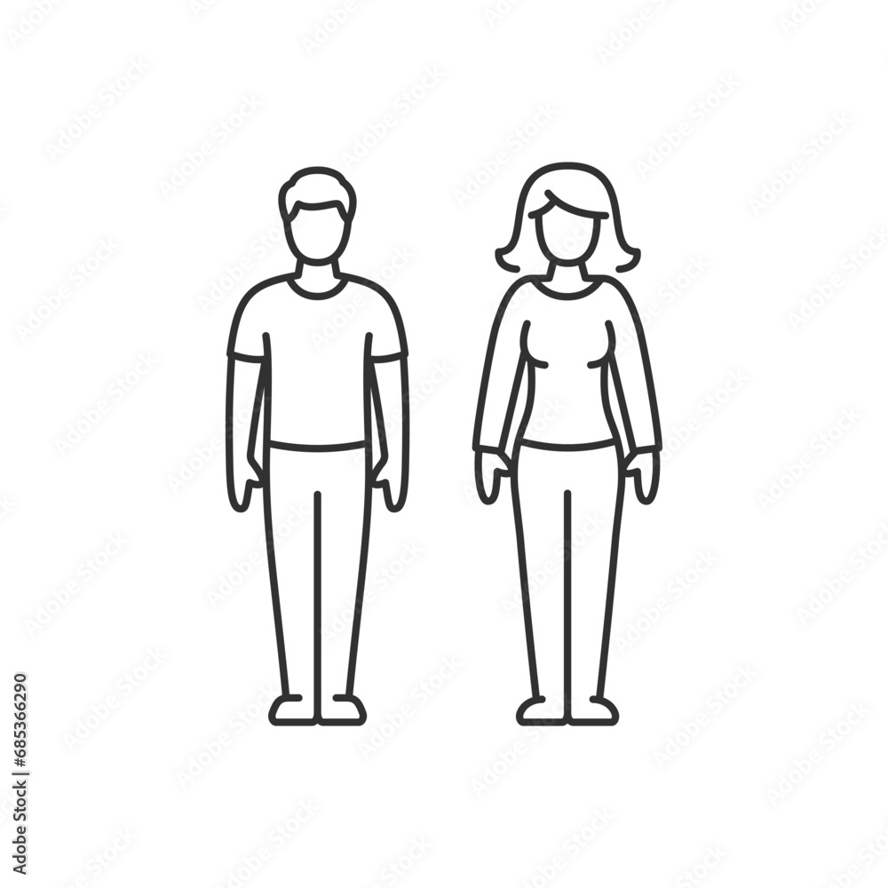 Man and woman, linear illustration. Line with editable stroke Man and woman, linear illustration. Line with editable stroke