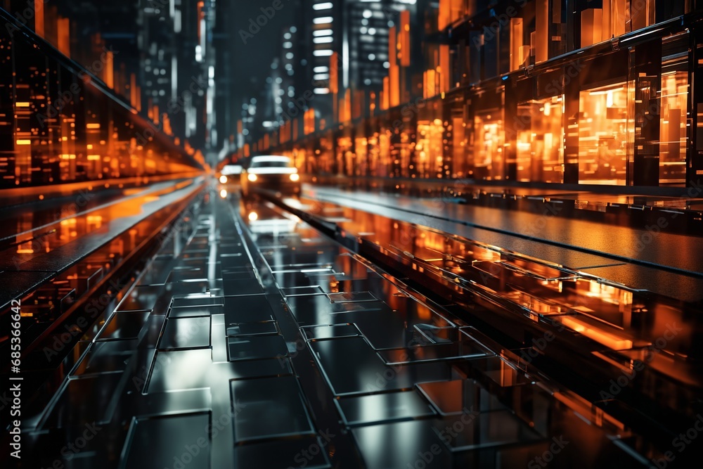 futuristic car on a glossy road in a tunnel with transparent walls, transport of the future, city streets futuristic car on a glossy road in a tunnel with transparent walls, transport of the future, city streets