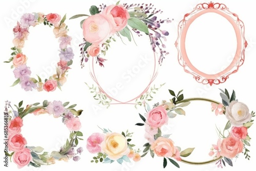 A compilation of wedding frame elements, featuring intricate designs like flowers, hearts, rings, and ornate patterns. Ideal for creating elegant and personalized wedding invitations or decor.