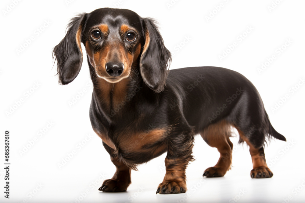 Dachshund left side view portrait. Adorable canine studio photography