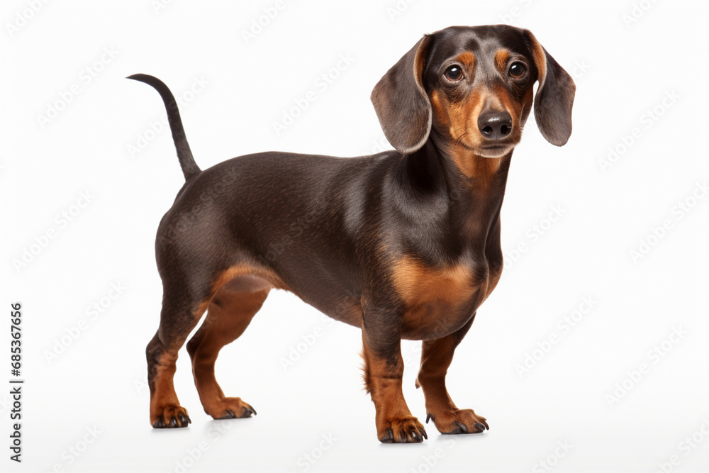 Dachshund right side view portrait. Adorable canine studio photography