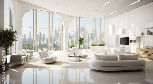 Modern weiss apartment interior panorama © kemo