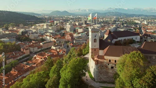 Aerial view of the Ljubljana old town, Slovenia. photo