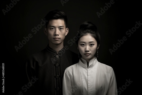 beautiful chinese couple posing in front of the camera