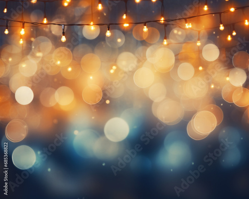 Festive Christmas background with bokeh lights and glowing garland