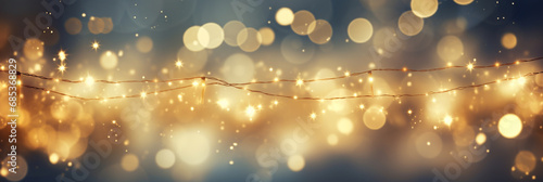 Festive Christmas background with bokeh lights and glowing garland