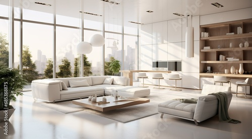 Interior of modern white living room panorama 3d rendering © kemo