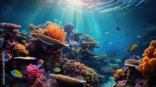 Underwater coral reef and sea life background photo