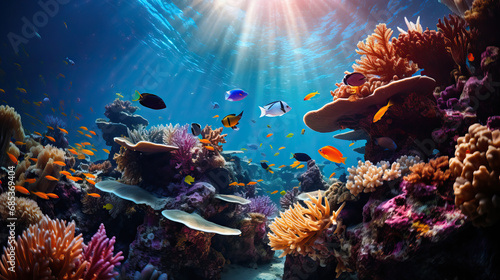 Underwater coral reef and sea life background