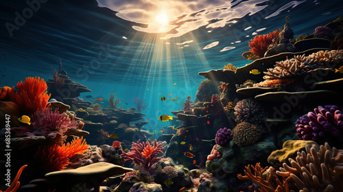 Underwater coral reef and sea life background photo