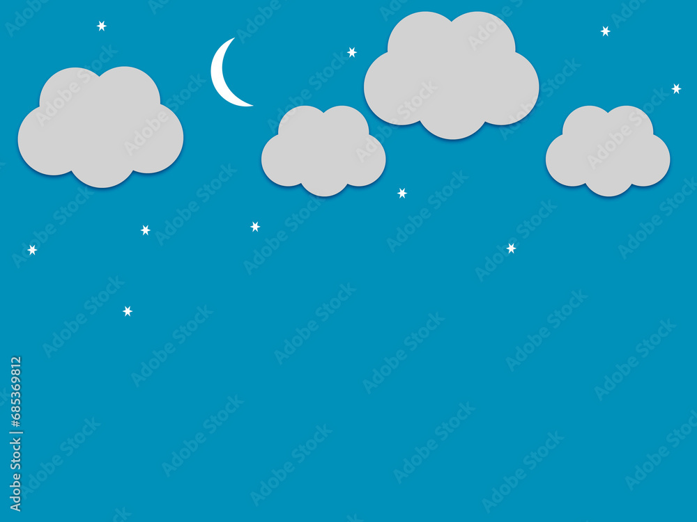 Crescent moon with clouds and stars abstract background Crescent moon with clouds and stars abstract background