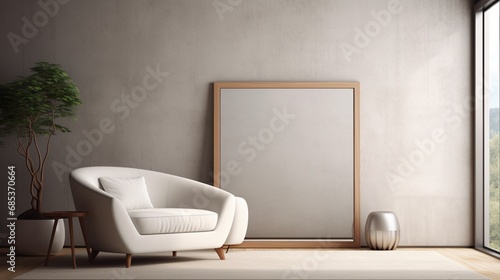 Minimalist room with wall mirror.