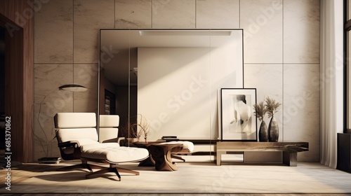 Modern room with sleek mirror.