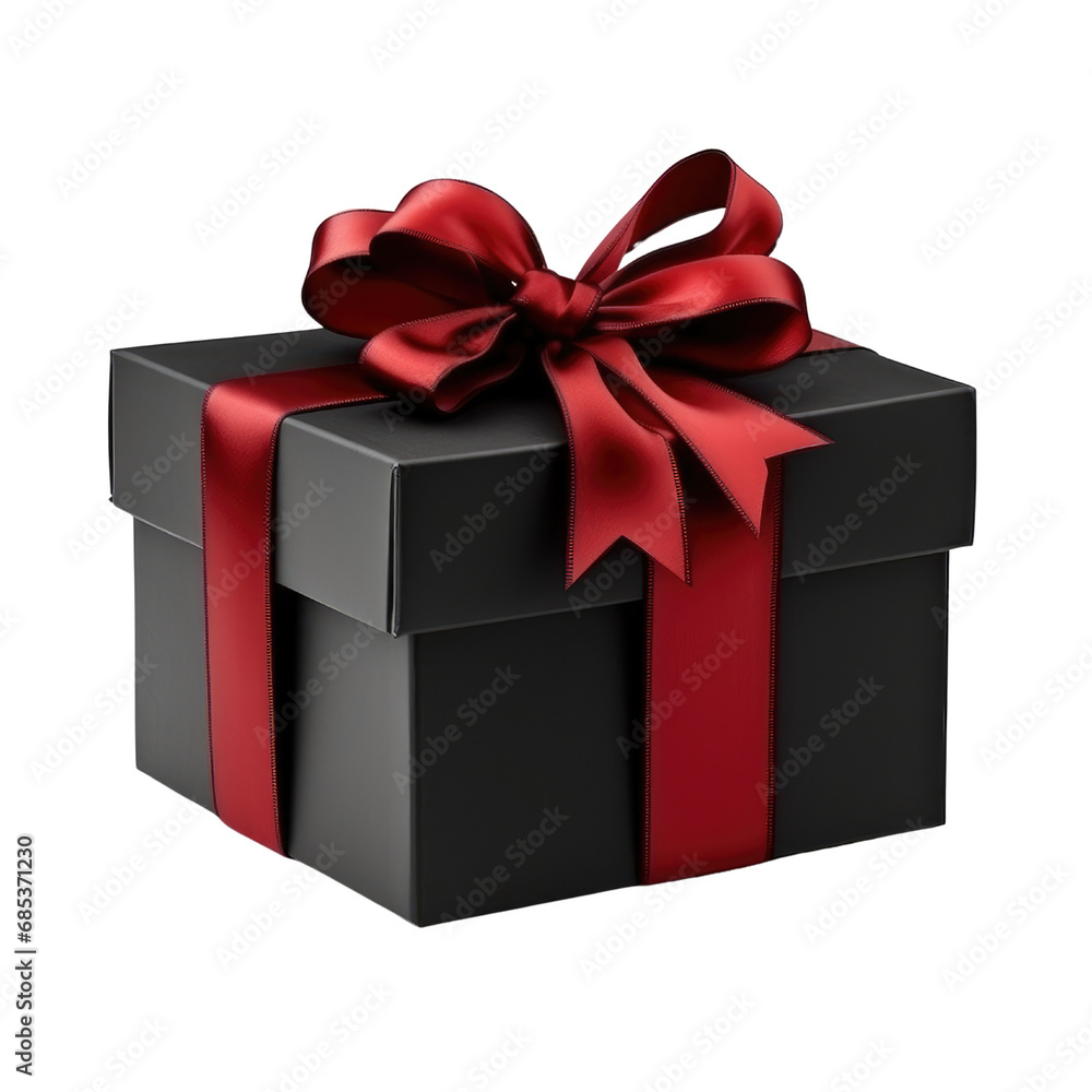 Fototapeta premium Black gift box isolated on transparent background