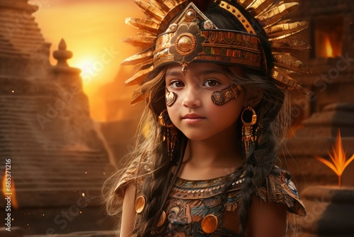 Mysterious Aztec girl old pyramid. Temple maya. Generate AI
