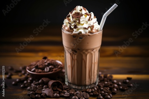 Thick Chocolate milkshake cream. Frappe drink. Generate Ai