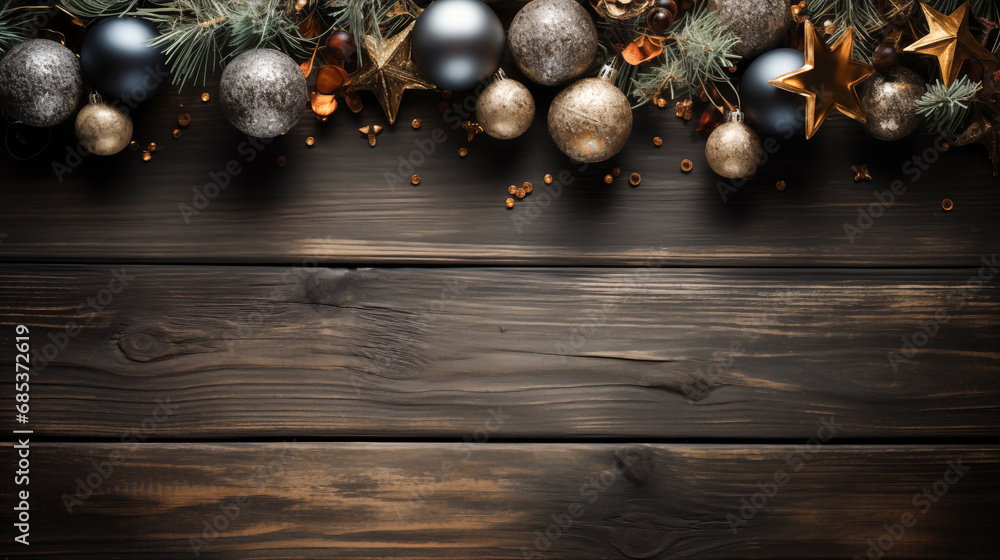 Naklejka premium wooden background with Christmas elements