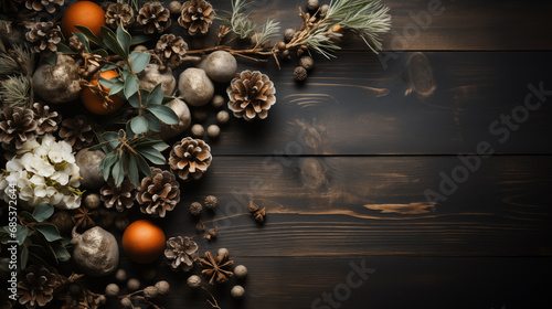 wooden background with Christmas elements