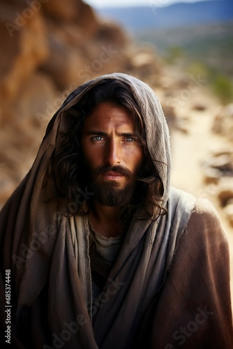 Jesus of Nazareth with a kind and sweet expression on his face