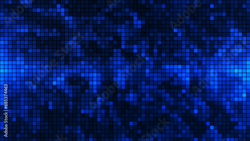 Blue mosaic background in technology concept. Abstract blue LED squares. Technology digital square blue color background. Blue pixel grid background. 3D rendering