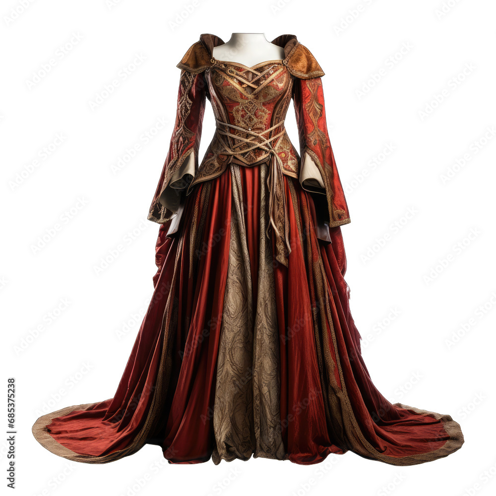 Renaissance Fair Costume Gown. A Richly Detailed Renaissance Fair Costume Gown Isolated to Capture Its Historical Accuracy and Theatrical Flair.. Cutout PNG.