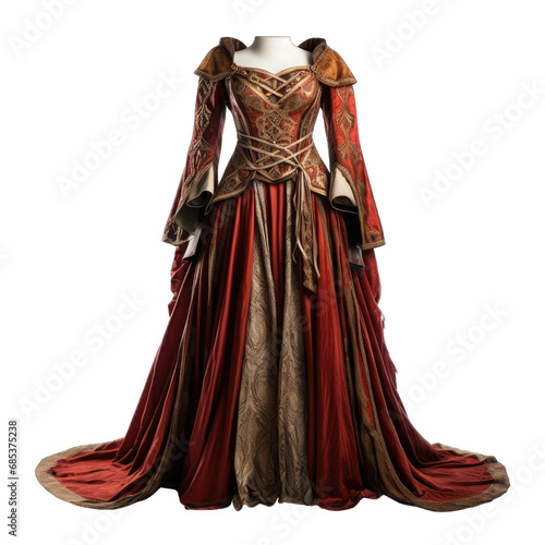 Renaissance Fair Costume Gown. A Richly Detailed Renaissance Fair Costume Gown Isolated to Capture Its Historical Accuracy and Theatrical Flair.. Cutout PNG.