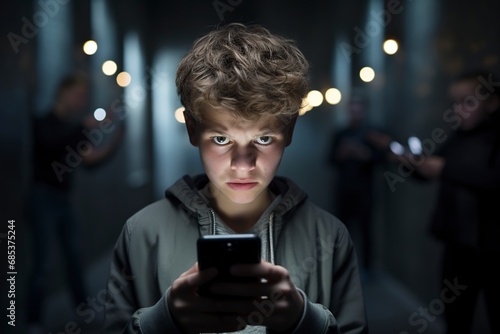teenager being cyberbullied on a smart phone photo