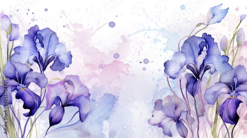 Iris flowers grunge with watercolor style for background and invitation wedding card, AI generated