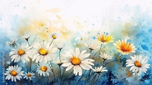 Daisy flower with watercolor style for background and invitation wedding card, AI generated