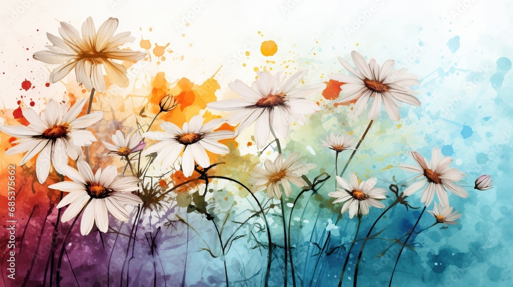 Daisy flower with watercolor style for background and invitation wedding card, AI generated