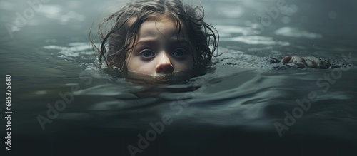 The child is in distress, struggling in the water. © 2rogan