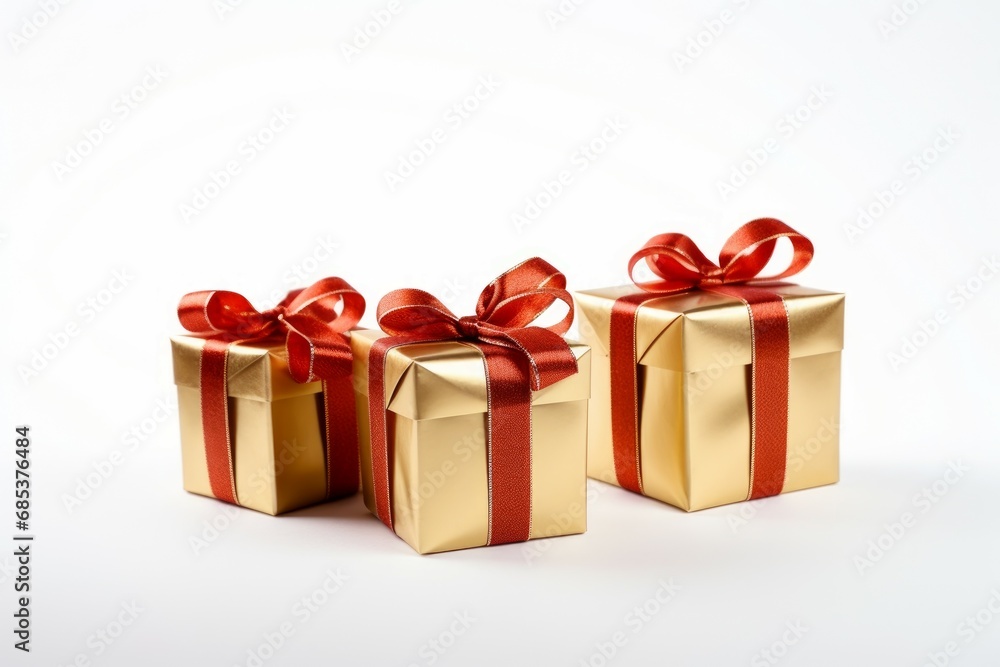 Alluring Gold gift boxes ribbon. Xmas present. Generate Ai Alluring Gold gift boxes ribbon. Xmas present. Generate Ai