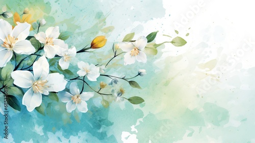 Jasmine flowers grunge with watercolor style for background and invitation wedding card, AI generated #685376814