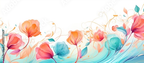 Flowers with cyan orange watercolor style for background and invitation wedding card  AI generated