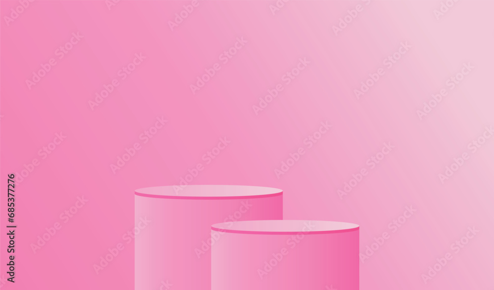 3d pink podiums in pink studio room. Realistic vector 3d cylinder podium pedestal, two stages with horizontal shape background, eps 10. 3d pink podiums in pink studio room. Realistic vector 3d cylinder podium pedestal, two stages with horizontal shape background, eps 10.