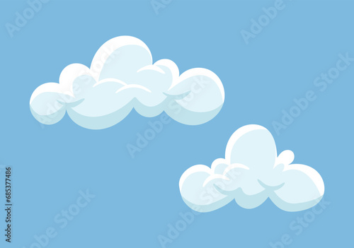 Clouds at sky concept. Forecast weather app. Soft and cloudy elements. Summer and spring season. Poster or banner for website. Cartoon flat vector illustration isolated on blue background