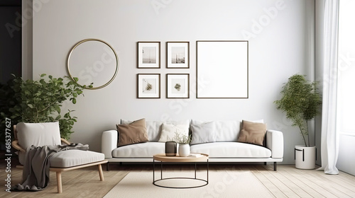Modern living room interior with mock up poster frame