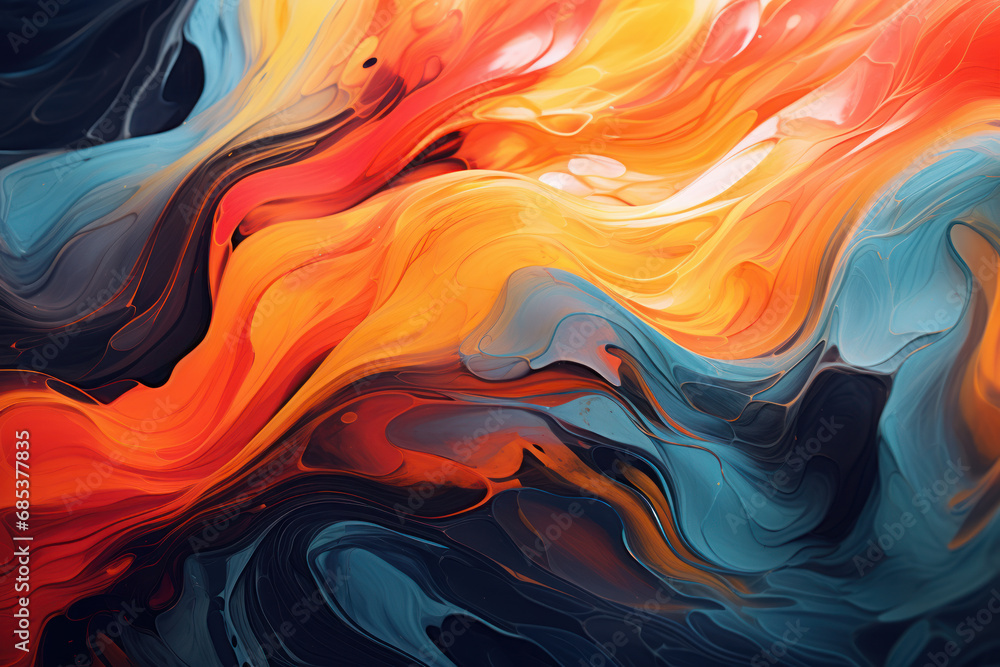 Fluid and Abstract Oil Blend in Blue, Orange, and Black