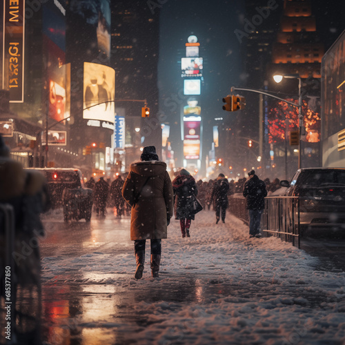people walking on the street at wonderful winter night