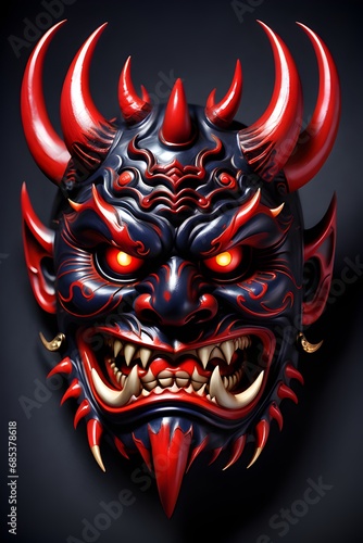 Oni mask, japanese mask 3D illustration