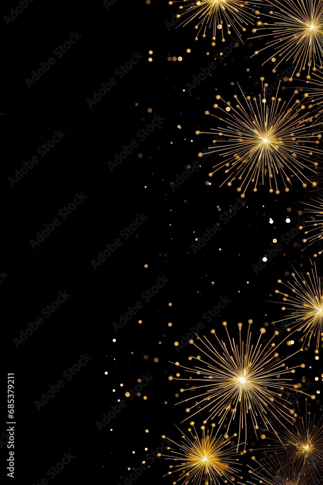 Obraz premium Black New Years banner with golden fireworks and room for copy. 
