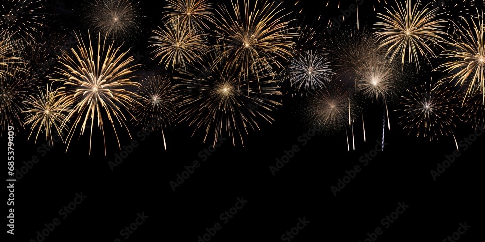 Black New Years banner with golden fireworks and room for copy.