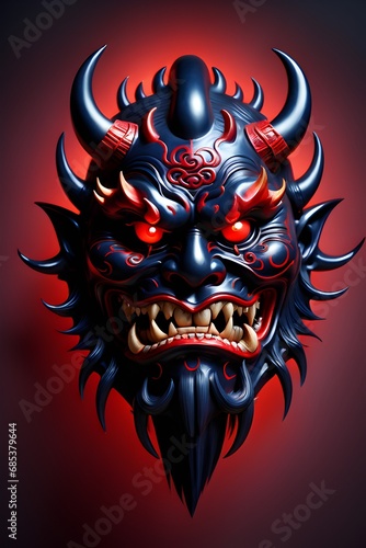 Oni mask, japanese mask 3D illustration