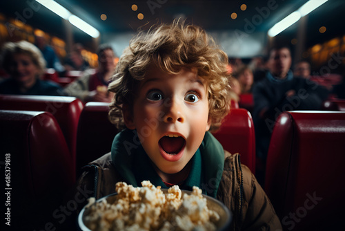 young boy in cinema looking shocked
 photo